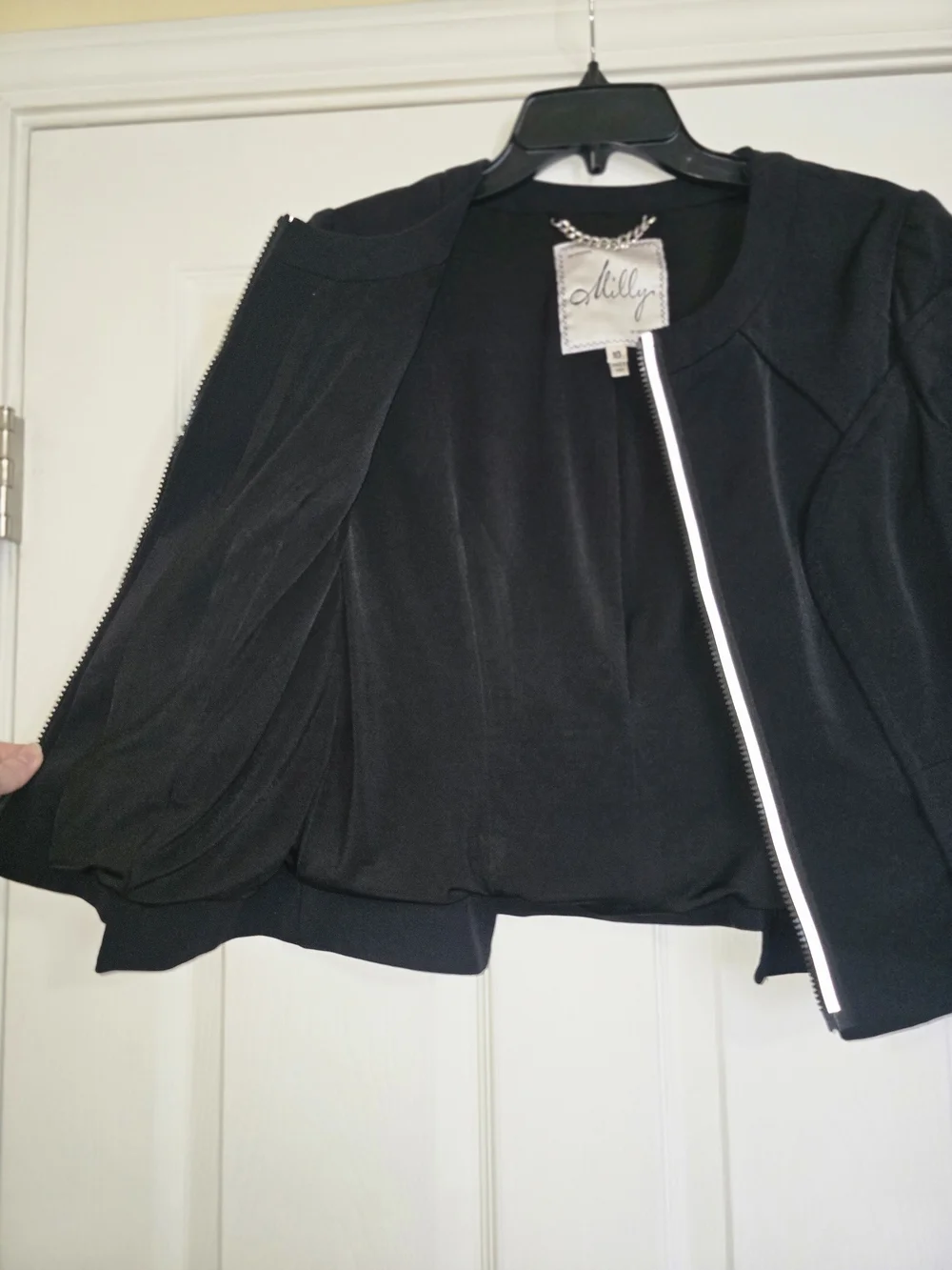 Milly Of New York Black Zip-Front Tailored Designer Jacket - Picture 9 of 13